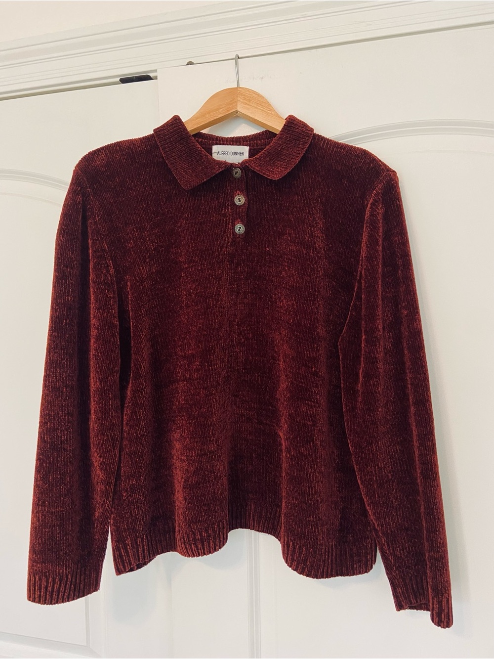 Vtg 90s Burgundy Chenille Polo Sweater Medium Minimalist Dark Academia Preppy
